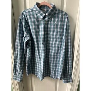 Brooks Brothers Mens Button Down Shirt Blue Green White Plaid All Cotton Size L